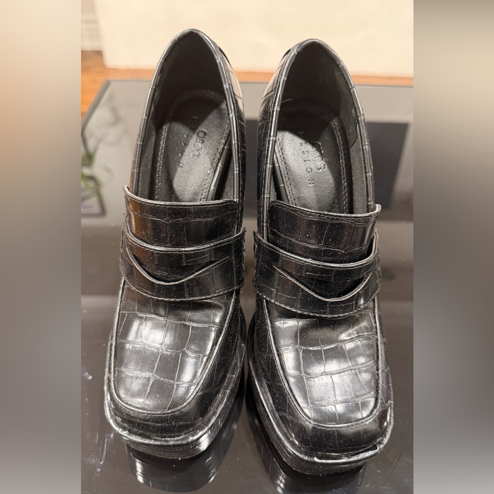 SOLD - ASOS Design Black Croc-Embossed Platform Loafers